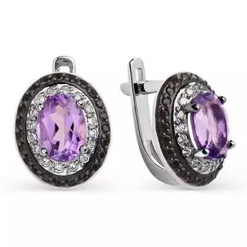 Серьги с аметистами и фианитами Линии Любви