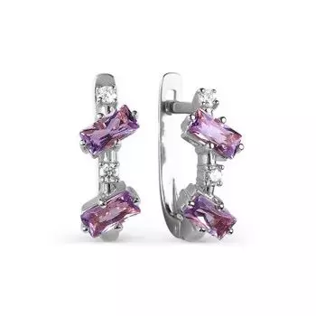 Серьги с аметистами и фианитами Линии Любви