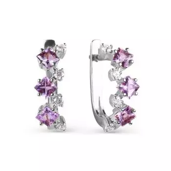 Серьги с аметистами и фианитами Линии Любви
