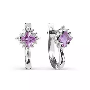 Серьги с аметистами и фианитами Линии Любви