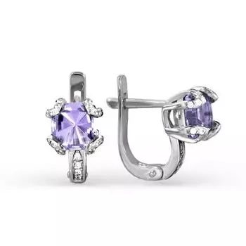 Серьги с аметистами и фианитами Линии Любви