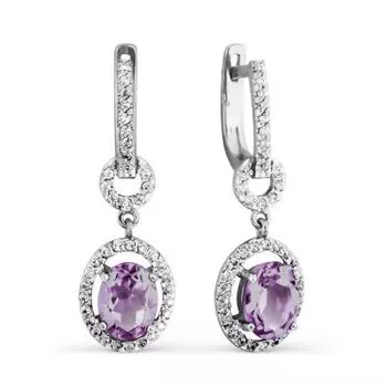 Серьги с аметистами и фианитами Линии Любви