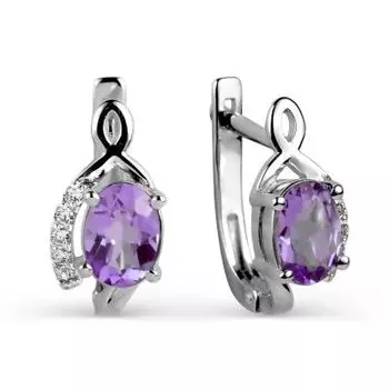 Серьги с аметистами и фианитами Линии Любви