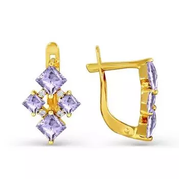 Серьги с аметистами и фианитами Линии Любви