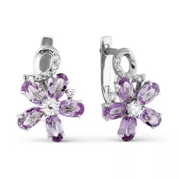 Серьги с аметистами и фианитами Линии Любви