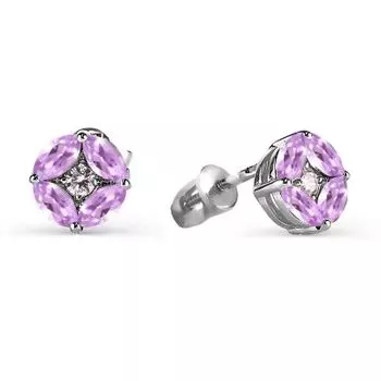 Серьги с аметистами и фианитами Линии Любви