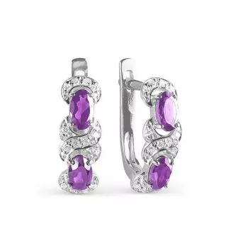 Серьги с аметистами и фианитами Линии Любви