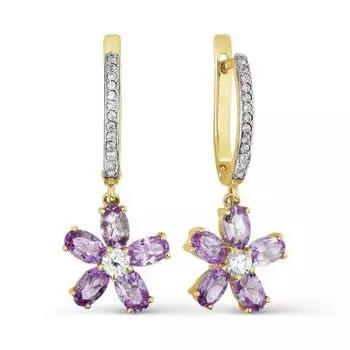 Серьги с аметистами и фианитами Линии Любви