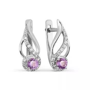Серьги с аметистами и фианитами Линии Любви