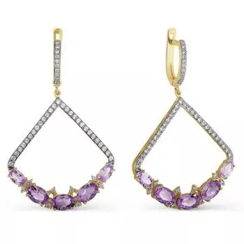 Серьги с аметистами и фианитами Линии Любви