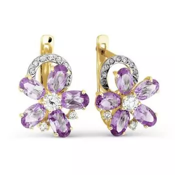 Серьги с аметистами и фианитами Линии Любви
