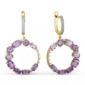 Серьги с аметистами и фианитами Линии Любви