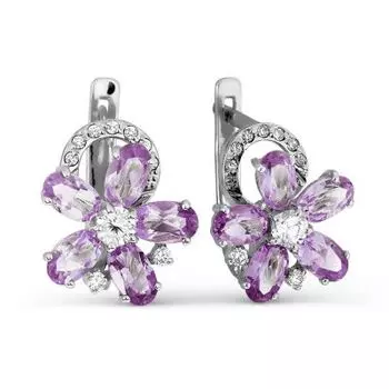 Серьги с аметистами и фианитами Линии Любви