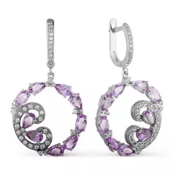 Серьги с аметистами и фианитами Линии Любви