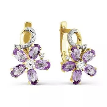 Серьги с аметистами и фианитами Линии Любви