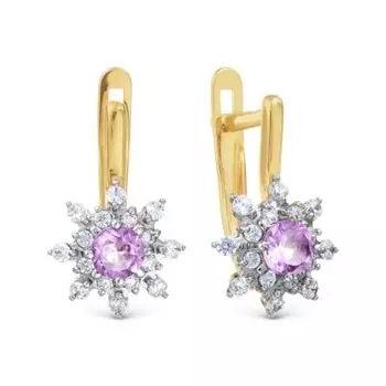 Серьги с аметистами и фианитами Линии Любви