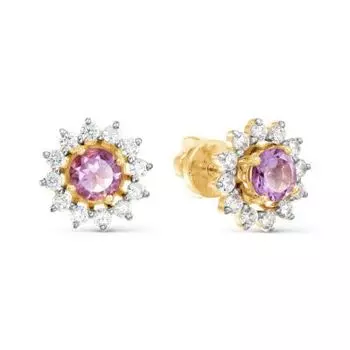 Серьги с аметистами и фианитами Линии Любви