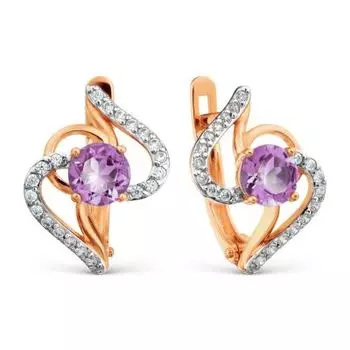 Серьги с аметистами и фианитами Линии Любви