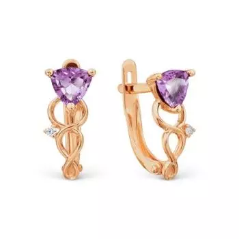 Серьги с аметистами и фианитами Линии Любви