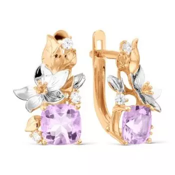 Серьги с аметистами и фианитами Линии Любви