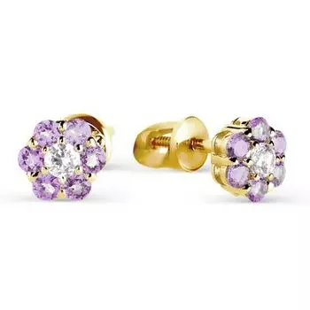 Серьги с аметистами и фианитами Линии Любви