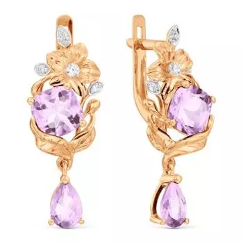 Серьги с аметистами и фианитами Линии Любви