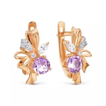 Серьги с аметистами и фианитами Линии Любви