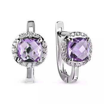 Серьги с аметистами и фианитами Линии Любви