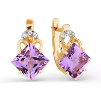 Серьги с аметистами и фианитами Линии Любви