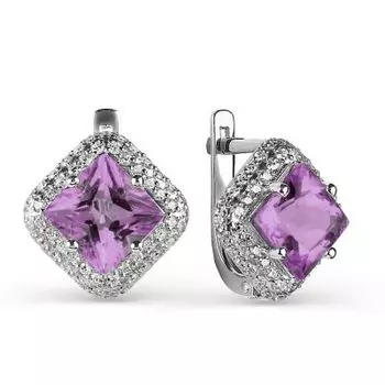 Серьги с аметистами и фианитами Линии Любви