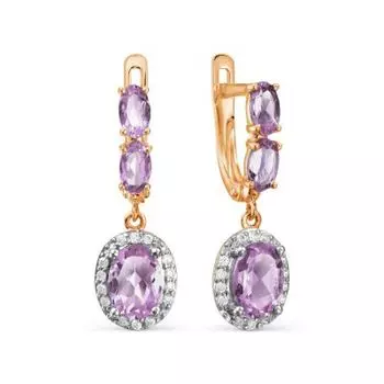 Серьги с аметистами и фианитами Линии Любви