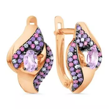 Серьги с аметистами и фианитами Линии Любви