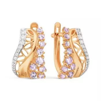 Серьги с аметистами и фианитами Линии Любви