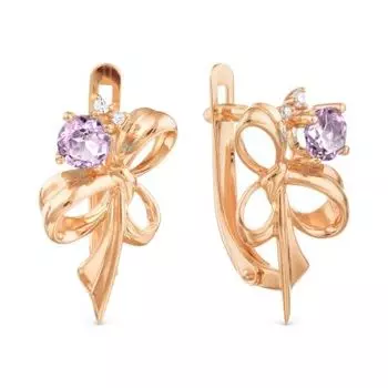 Серьги с аметистами и фианитами Линии Любви
