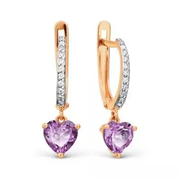 Серьги с аметистами и фианитами Линии Любви
