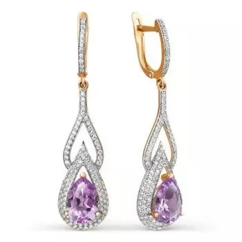 Серьги с аметистами и фианитами Линии Любви