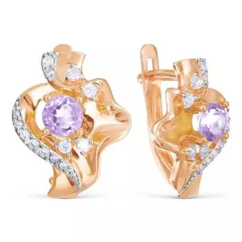 Серьги с аметистами и фианитами Линии Любви