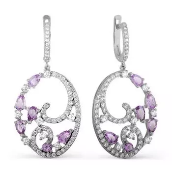 Серьги с аметистами и фианитами Линии Любви