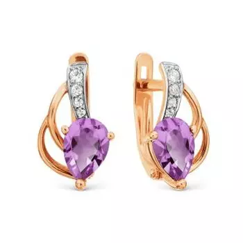 Серьги с аметистами и фианитами Линии Любви