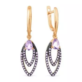 Серьги с аметистами и фианитами Линии Любви