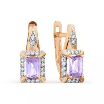 Серьги с аметистами и фианитами Линии Любви