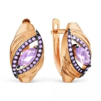 Серьги с аметистами и фианитами Линии Любви