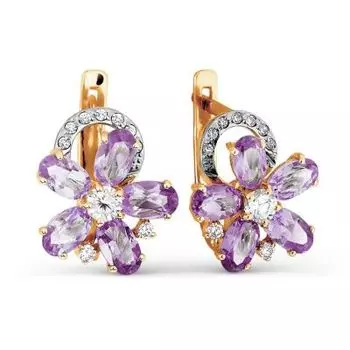 Серьги с аметистами и фианитами Линии Любви