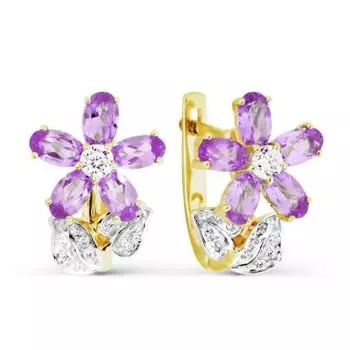 Серьги с аметистами и фианитами Линии Любви