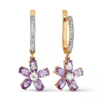 Серьги с аметистами и фианитами Линии Любви