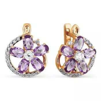 Серьги с аметистами и фианитами Линии Любви