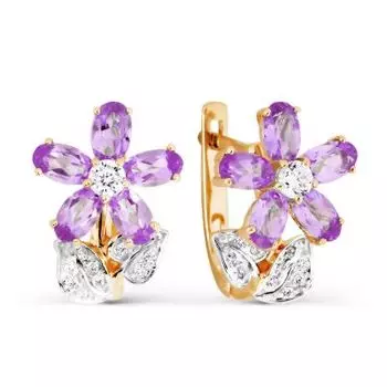 Серьги с аметистами и фианитами Линии Любви