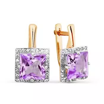 Серьги с аметистами и фианитами Линии Любви
