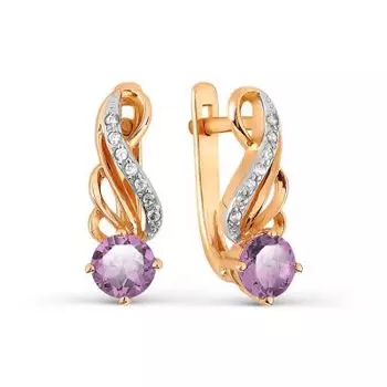 Серьги с аметистами и фианитами Линии Любви