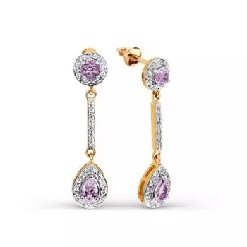 Серьги с аметистами и фианитами Линии Любви